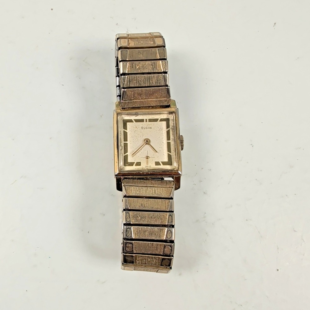 Vintage Elgin‎ Mens Square Watch 10K RGP Swiss Sub Second Mechanical Speidel